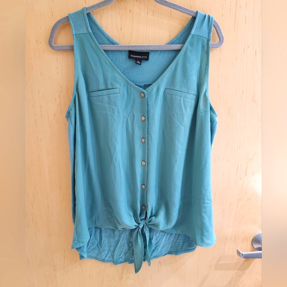 Stitch Fix Fortune & Ivy Mixed Material Green Blouse, XL